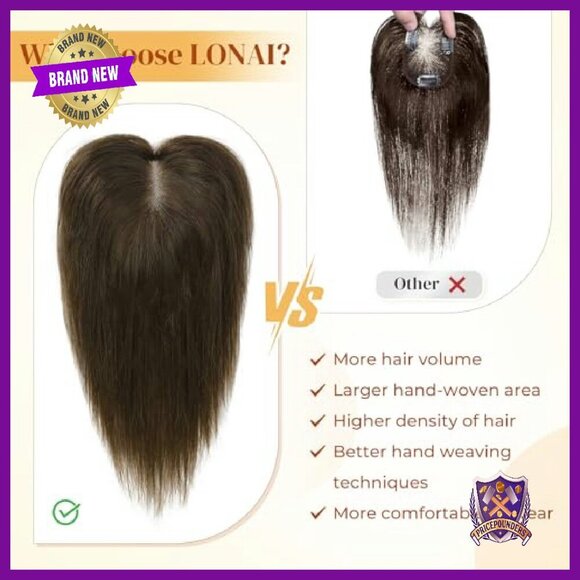 10 Inch Human Hair Topper for Thinning Hair, 5x3.5 Silk Base, Clip-In